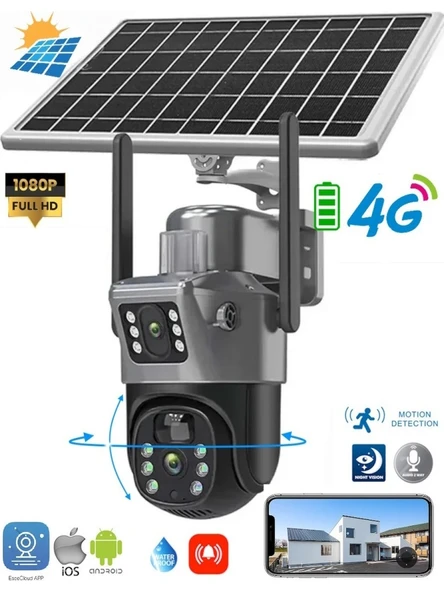 Blic Solar BLM-64 4G Güneş Enerjili Dual Lens 360° Görüş Akıllı Güvenlik Kamerası - Uzaktan İzleme + 128GB Hafıza Kartı
