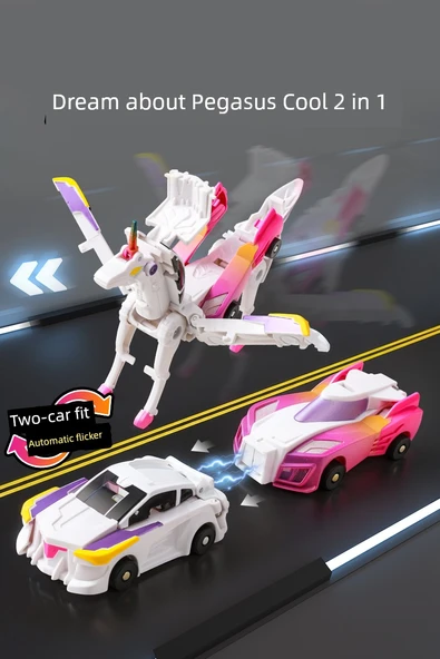 Pembe Uçan Kanatlı Tianma Dönüşen Robot Araba Oyuncak - 7