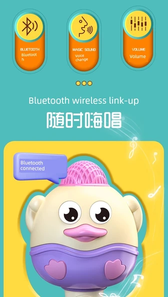 Çocuk Karaoke Mikrofonu - Kablosuz Bluetooth - Gelişmiş Mor Ördek - 8
