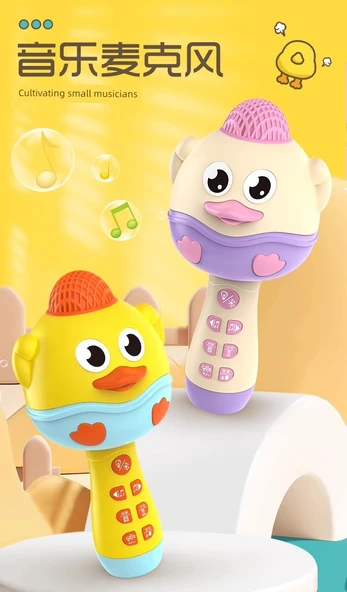 Çocuk Karaoke Mikrofonu - Kablosuz Bluetooth - Klasik Mor Ördek - 6