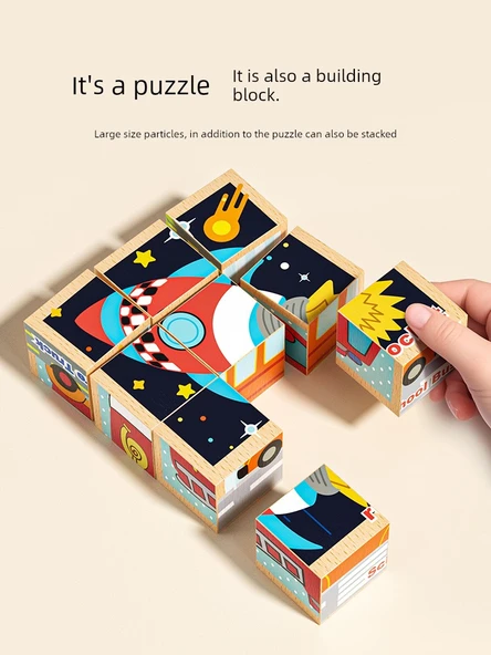 Ahşap 3D Puzzle - Altı Yüzlü Boyama - Böcek Desenli + Kayın Ağacı Tepsi - 3