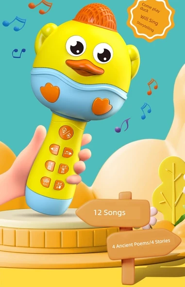 Çocuk Karaoke Mikrofonu - Kablosuz Bluetooth - Klasik Mor Ördek - 10