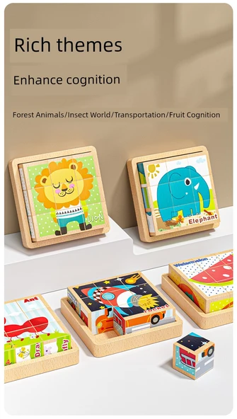 Ahşap 3D Puzzle - Altı Yüzlü Boyama - Böcek Desenli + Kayın Ağacı Tepsi - 11