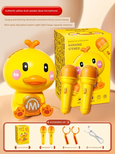 Çocuk Karaoke Mikrofonu - Bluetooth - Meng Duck - Çift Mikrofon