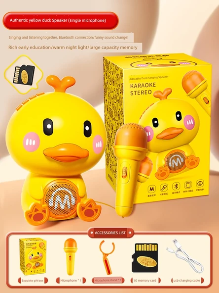 Çocuk Karaoke Mikrofonu - Bluetooth - Meng Duck - Tek Mikrofon/1G Hafıza