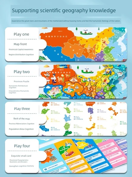 Çocuklar için Manyetik Çin Haritası Puzzle - Üç Krallık Huarong Yolu - 2