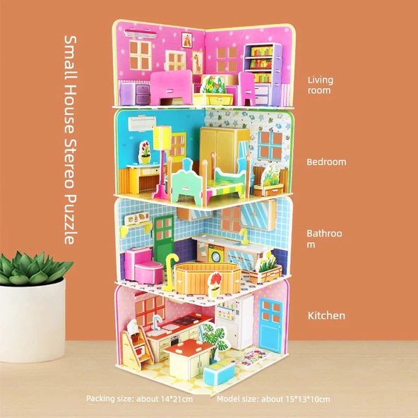 3D Puzzle - 4 Oda (Banyo, Oturma Odası, Mutfak, Yatak Odası)