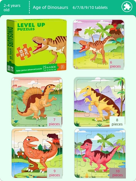 Çocuk Yapboz Seti - Dinozorlar Çağı - 5 Desenli