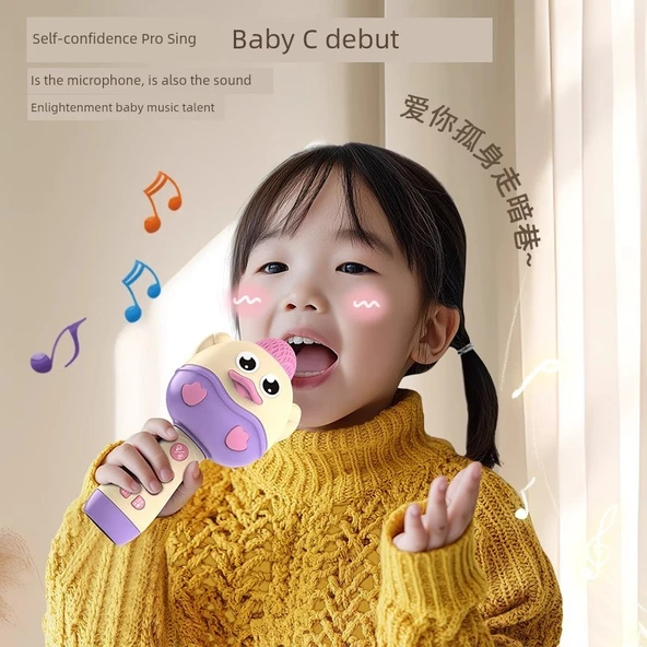 Çocuk Karaoke Mikrofonu - Kablosuz Bluetooth - Klasik Mor Ördek - 4