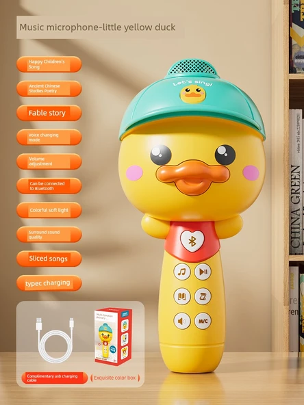 Sevimli Ördek Mikrofon Hediye Kutusu - Canlı Sarı, USB Şarjlı, Bluetooth, Erken Eğitim