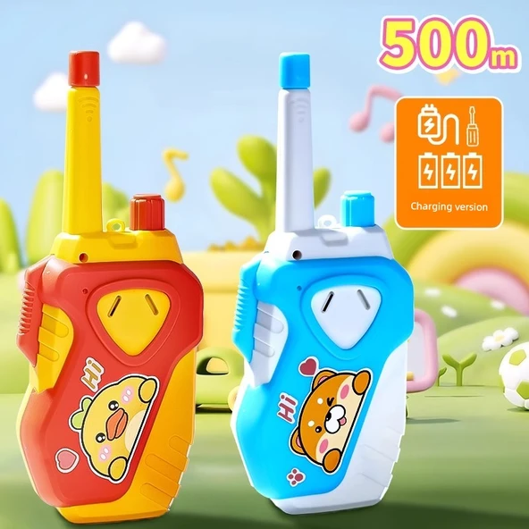 Çocuk Telsiz Telefon - 500m Sevimli Ördek ve Köpek Şarj Seti