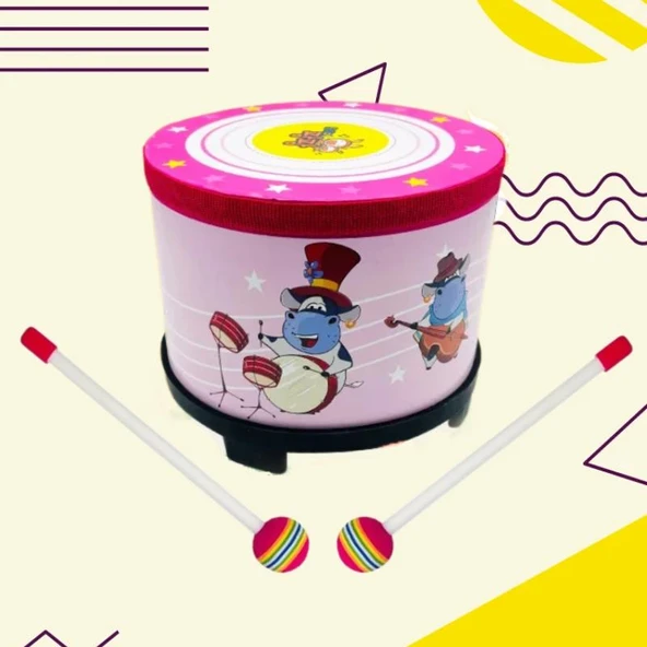 Orff Müzik Aleti Perküsyon Yer Davulu - Güney Kore Pembe Yer Davulu + 2 Lolipop Tokmak