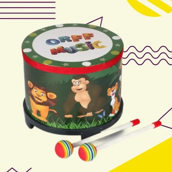Orff Müzik Aleti Perküsyon Yer Davulu - Güney Kore Orman Hayvanları Davulu + 2 Lolipop Tokmak