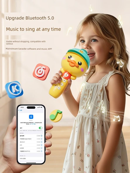 Sevimli Ördek Mikrofon - Canlı Sarı, USB Şarjlı, Bluetooth, Erken Eğitim - 3