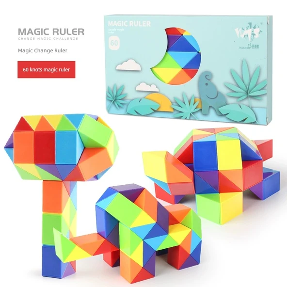 Rubik Yılanı Sihirli Cetvel Bulmaca - 60 Parçalı Renkli