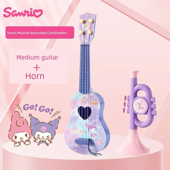 Pikachu Çocuk Müzik Aleti Oyuncak Seti - Orta Boy Ukulele + Trompet