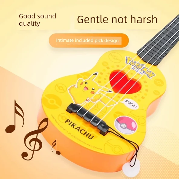 Pikachu Çocuk Müzik Aleti Oyuncak Seti - Orta Boy Ukulele + Trompet - 3