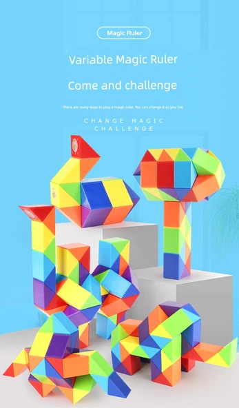 Rubik Yılanı Sihirli Cetvel Bulmaca - 60 Parçalı Renkli - 7