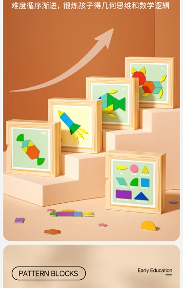 Manyetik Puzzle - Büyük Ahşap Kutu 250 Manyetik Geometrik Blok + 240 Alıştırma Sorusu - 10