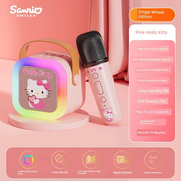 Çocuk Karaoke Mikrofonu - Hello Kitty Pembe - Tek Mikrofonlu - Bluetooth Özellikli