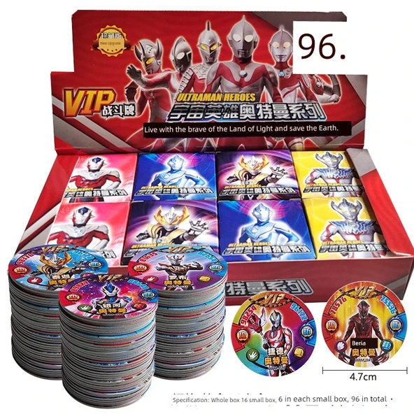 Ultraman Hero Yuvarlak Kart Oyunu - 96 Kart + Saklama Kutusu