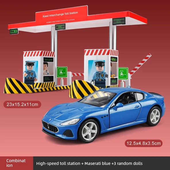 Alloy Maserati GT Mavi Oyuncak Seti - Gişe İstasyonu ve 3 Bebek