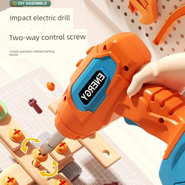 Çocuklar için Eğitici Kendin Yap Montaj Alet Seti - 158 Parça Elektrikli Tornavida Seti (Saklama Kutusu + Şarjlı Matkap) - Resim 2