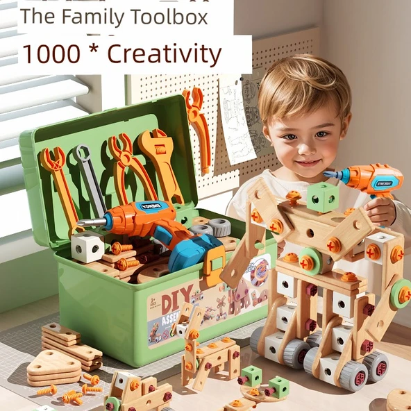 Çocuklar için Eğitici Kendin Yap Montaj Alet Seti - 158 Parça Elektrikli Tornavida Seti (Saklama Kutusu + Şarjlı Matkap) - Resim 4