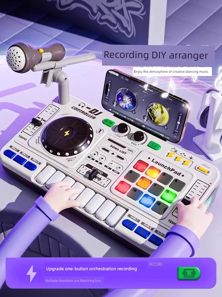 Çocuk Elektronik Org DJ Disk Yapımcısı - Siyah - Gelişmiş Model - Resim 2