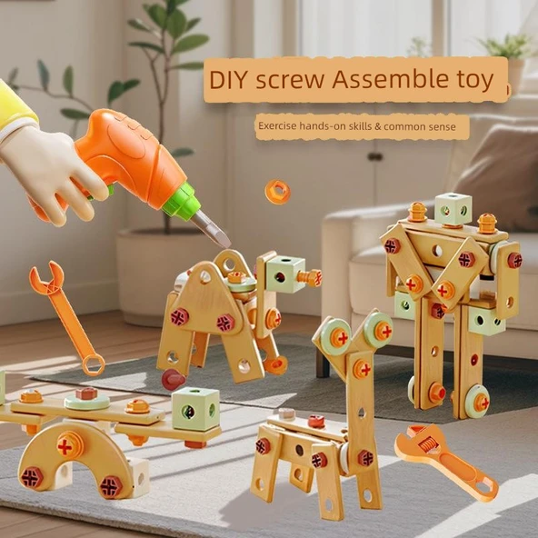 Çocuklar için Eğitici Kendin Yap Montaj Alet Seti - 158 Parça Elektrikli Tornavida Seti (Saklama Kutusu + Şarjlı Matkap) - Resim 5