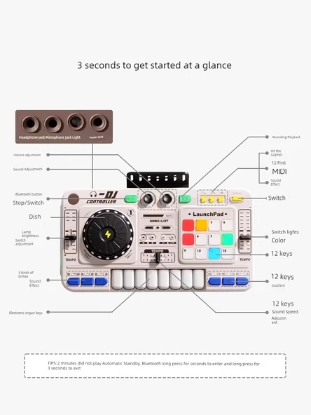 Çocuk Elektronik Org DJ Disk Yapımcısı - Siyah - Gelişmiş Model - Resim 5