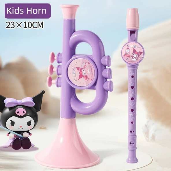 Çocuk Müzik Aleti Oyuncak Korna Klarnet Seti - Erken Eğitim İki Parçalı Set Kulomi Büyük Korna + 8 Delikli Klarnet