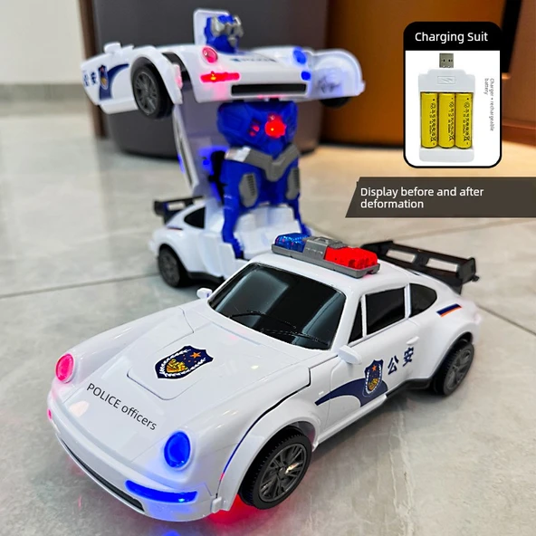 Çocuk Puzzle Oyuncak - Dönüşen Polis Arabası - Şarjlı Model