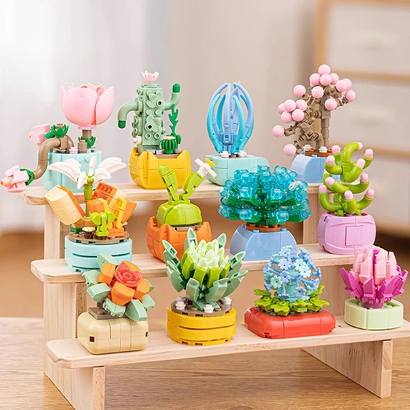 Çiçek Yapı Blokları - Sukulent Saksı Bitki - Hedfish Orchid 65 Parça - 3