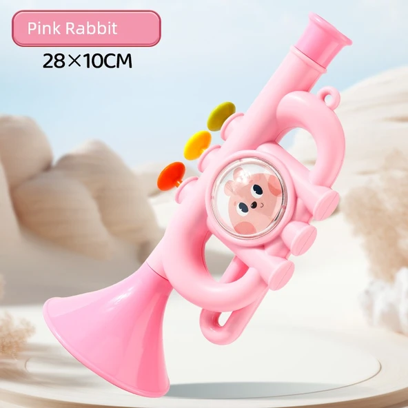 Üç Tonlu Küçük Çocuk Korna Oyuncak - Pembe Moe Tavşanlı ve Askılı