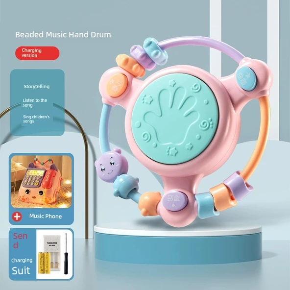Bebek Müzik Aleti Oyuncakları - Şarjlı Boncuklu El Davulu ve Müzikli Telefon Araba