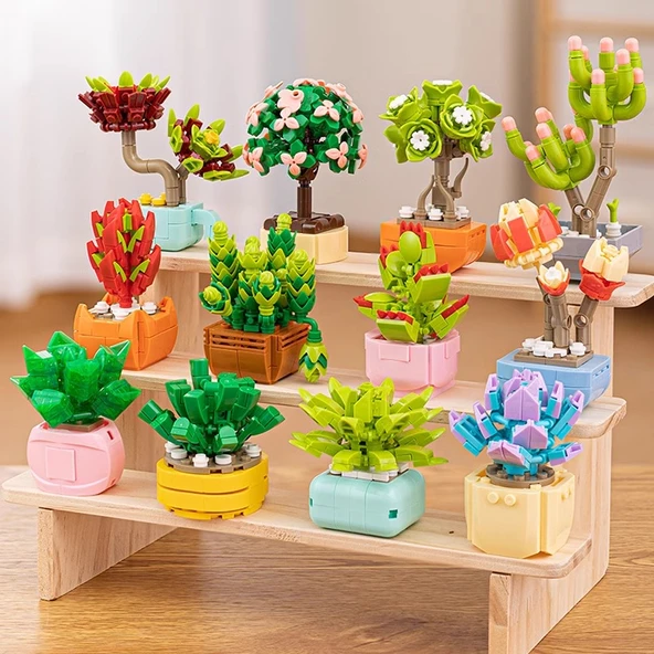 Çiçek Yapı Blokları - Sukulent Saksı Bitki - Hedfish Orchid 65 Parça - 4