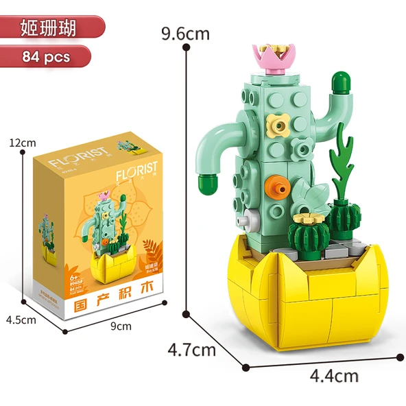 Çiçek Yapı Blokları - Sukulent Saksı Bitki - Ji Coral 84 Parça