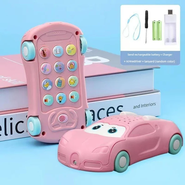 Çocuk Karikatürlü Hikaye Müzik Cep Telefonu - Pembe (Şarjlı)