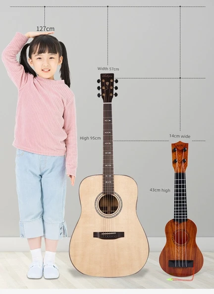 Çocuk Müzik Aleti Oyuncak Ukulele 35cm Kalp Delikli Turuncu - 10