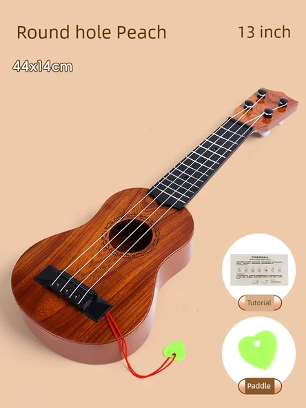 Çocuk Müzik Aleti Oyuncak Ukulele 44cm Yuvarlak Delikli Şeftali Ağacı Rengi