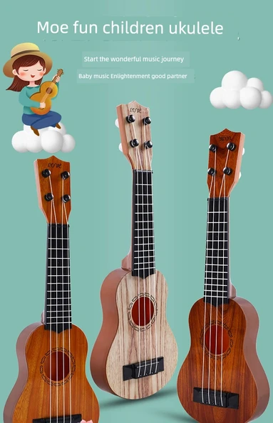 Çocuk Müzik Aleti Oyuncak Ukulele 35cm Kalp Delikli Turuncu - 8