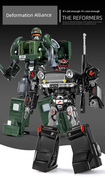 Dönüşen Robot Oyuncak Araba - Alaşım Süper Savaşçı Silahlı Sarı Leopar Savaşçı - 6