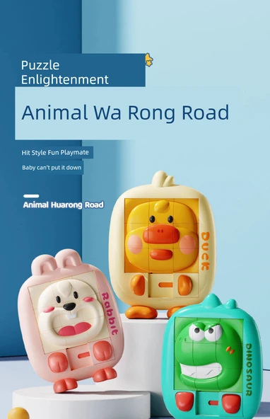 3D Karikatür Klotski Kaydırmalı Puzzle - Üç Boyutlu Hayvan Huarong Yolu (Şirin Ördek + Şirin Ejderha) - 8