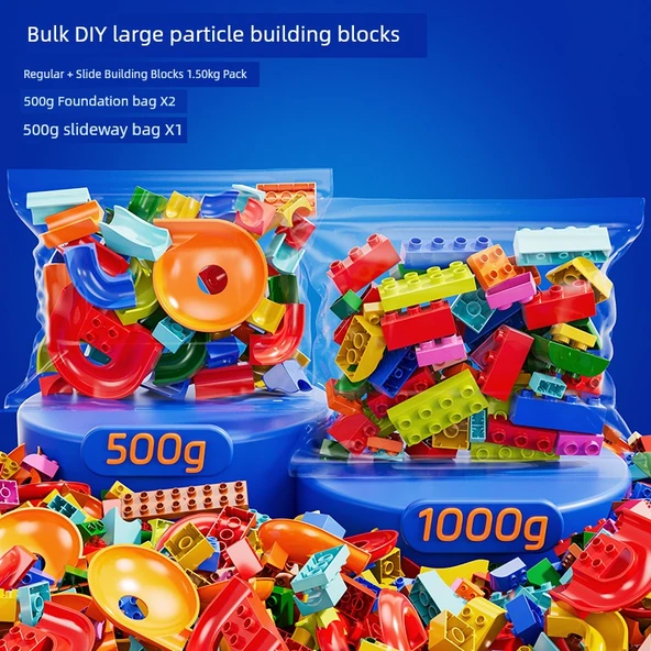 DIY Çocuk Yapı Blokları - Oyun DIY Büyük Parçacık 1.00kg + Kaydıraklı Yapı Blokları 0.50kg