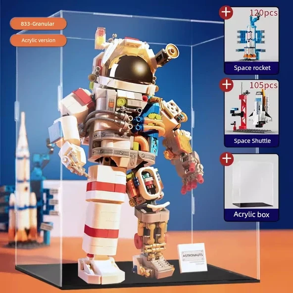 Astronot Yapı Bloğu - Gün Doğumu Astronotu + Uzay Roketi + Uçak + Akrilik + Yapı Bloğu Lamba