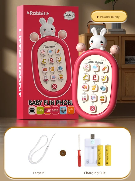 Pembe Tavşan Çocuk Oyuncak Telefon - Şarjlı Model - Kayıp Önleyici İpli