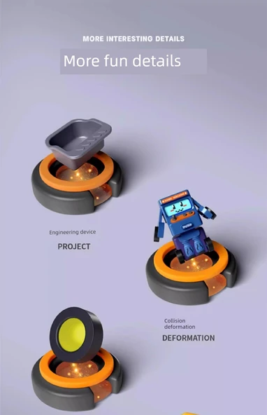Çocuk Çarpışma Dönüşen Ekskavatör ve Kepçe Robot Oyuncak - 2'li Paket - 9