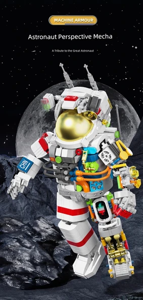 Astronot Yapı Bloğu - Gün Doğumu Astronotu + Uzay Roketi + Uçak - 6