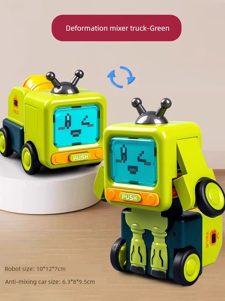 Çocuk Çarpışma Dönüşen Mikser Kamyon Robot Oyuncak - Yeşil